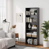 Costway - 5-Shelf Storage Bookcase Modern Multi-Functional Display Cabinet Furniture - Black - Angle