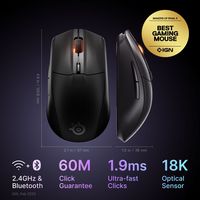 SteelSeries - Rival 3 Gen 2 Wireless Optical Gaming Mouse with Ultra-fast clicks - Wireless - Black - Angle