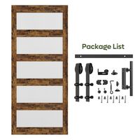 Bestier - 84-Inch Frosted Glass Sliding Barn Door with Hardware Kit - Brown - Angle