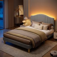 Pinmoco - Full Upholstered Platform Bed Frame with Adjustable LED Arc Headboard - Fabric Gray - Angle