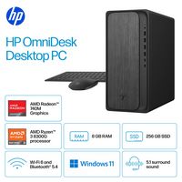 HP - OmniDesk Desktop - AMD Ryzen 3 - 8GB DDR5 Memory - 256GB SSD - Gray Wood - Angle