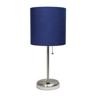 Limelights - Stick Lamp with USB charging port and Fabric Shade - Silver/Navy - Angle