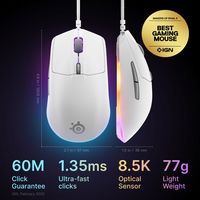 SteelSeries - Rival 3 Gen 2 Wired Optical Gaming Mouse with 3-Zone RGB - Wired - White - Angle