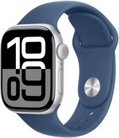 Apple Watch Series 10 (GPS+Cellular) 42mm Aluminum Case with Denim Sport Band - M/L - Silver (AT&... - Angle