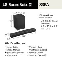 LG - 2.1-Channel S35A Soundbar with Wireless Subwoofer, Dolby Audio and WOW Orchestra - Black - Angle