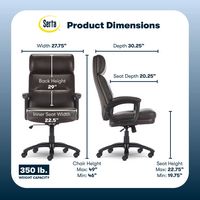 Serta - Comfort Big and Tall Modern Bonded Leather Executive Office Chair - Gray - Angle