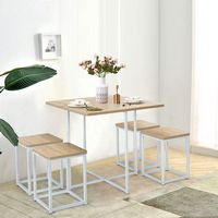 Costway 5pcs Dining Set Compact Dining Table and 4 Stools Metal Frame Nature\ Vintage White - Wal... - Angle