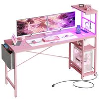 Bestier Gaming Desk with LED Lights, Storage Shelves, and Side Bag - 61