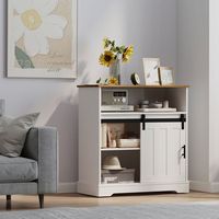 Bestier - 31.5in Bathroom Floor Cabinet, Farmhouse Storage Cabinet with Sliding Barn Door and Ope... - Angle