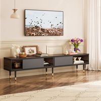 Bestier 80-Inch Mid-Century Modern Coffee Table with Sliding Doors for Living Room - Walnut - Angle