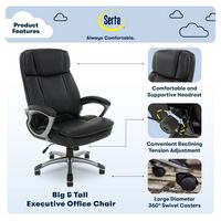 Serta - Fairbanks Bonded Leather Big and Tall Executive Office Chair - Black - Angle