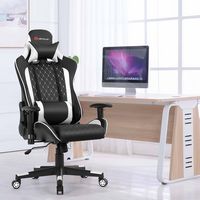Costway - Massage Gaming Chair with Headrest - White and Black - Angle