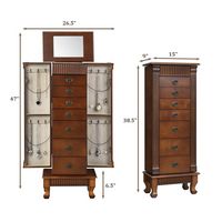 Costway - Jewelry Cabinet Storage Chest Stand Organizer Necklace Wood - Brown - Angle