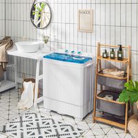 Costway - 26 lb. Portable Semi-Automatic Twin Tub Washing Machine with Drain Pump - Blue and White - Angle