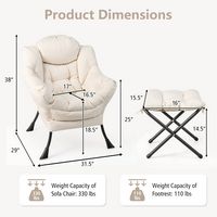 Costway - Lazy Sofa Armchair with Folding Footrest and Storage Pocket - Beige - Angle