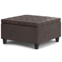 Simpli Home - Harrison Small Square Coffee Table Storage Ottoman - Distressed Brown - Angle