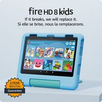 Amazon - Fire HD 8 Kids tablet, ages 3-7 | 3GB memory, 13-hr battery, 32GB, (2024 release) - Blue - Angle