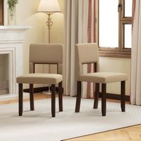 Costway Wooden Dining Chair Set of 2 with Acacia Wood Frame Padded Seat & Back Home - Beige+Brown - Angle