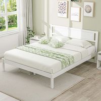 Costway Queen Wooden Platform Bed with 12 Slats Headboard & Under Bed Storage - White - Angle