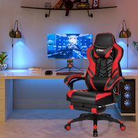 Costway - Adjustable Gaming Chair with Footrest - Red and Black - Angle