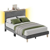 Bestier - Upholstered Platform Bed Frame Bed with LED Light & Adjustable Storage Headboard for Be... - Angle