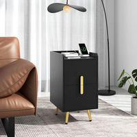 Costway Nightstand with Charging Station Home Bedside Sofa Side Tables with 2 Drawers Cafe - Black - Angle