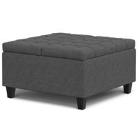 Simpli Home - Harrison Small Square Coffee Table Storage Ottoman - Slate Grey - Angle