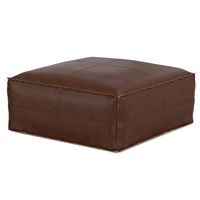Simpli Home - Brody Large Square Coffee Table Pouf - Distressed Dark Brown - Angle