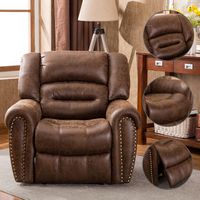 Bestier - Oversized Vegan Leather Manual Power Recliner with Nailhead Trim and USB Port - Brown - Angle