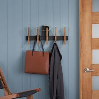 TRINITY - DRAKESTONE | Mid-Century Coat Rack w/ 5 Wooden Hooks | - Black - Angle