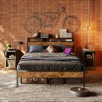 Bestier - Queen Platform Bed Frame with Storage Headboard, LED Lighting, and Charging Station - B... - Angle