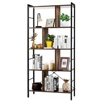 Costway - 4-Tier Bookcase Industrial Bookshelf Floor Standing Storage Rack - Rustic Brown - Angle