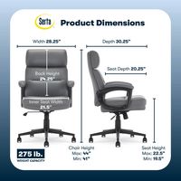 Serta - Comfort Mid-Back Modern Bonded Leather Executive Office Chair - Gray - Angle