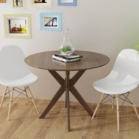 Costway Modern Round Wood Dining Table 35'' W/ Solid Wood Legs& Base for Home, Office - Walnut - Angle