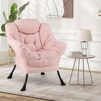 Costway - Stylish Large Lazy Chair with Cozy Head Pillow and Seat Armrests - Pink - Angle