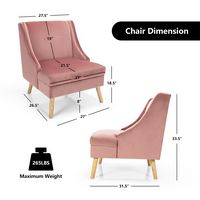 Costway - Velvet Swoop Arm Accent Chair with Rubber Wood Legs - Pink - Angle