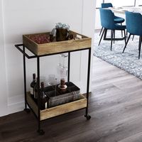 Simpli Home - Simons SOLID MANGO WOOD Industrial Contemporary 24 inch Wide Bar Cart - Natural - Angle