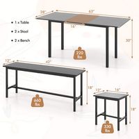 Costway 5 PCS Dining Table Set for 4-6 w/ 2 Benches & 2 Stools Metal Frame Dining Room - Black - Angle