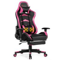 Costway - Gaming Massage Reclining Racing Chair with Footrest - Pink