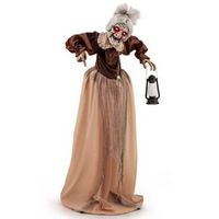 Costway - Life-Size Halloween Animatronic Moving and Talking Old Lady Hag Prop - Brown