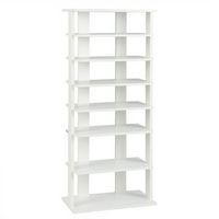 Costway - Patented 7-Tier Double Rows Shoe Rack Vertical Wooden Shoe Storage Organizer Rustic - W...