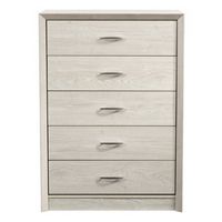 CorLiving - Newport 5 Drawer Tall Dresser - White Washed Oak