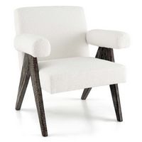 Costway - 1 PCS Upholstered Armchair Modern  Accent Chair with Natural Rubber Wood Legs - White
