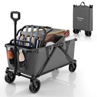 Costway - Heavy-Duty Wagon Cart with Adjustable Handlebar Bottle Holders & Storage Pocket Grey - ...