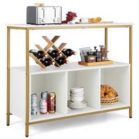 Costway Buffet Sideboard Kitchen Storage Cabinet Open Shelf with 3 Compartments - Gold/White