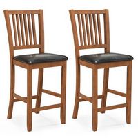 Costway 2-Piece 25.5" Bar Chair Set with Backrest Padded Seat Footrest Rubber Wood Frame - Walnut...