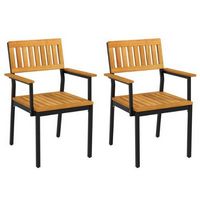 Costway Dining Chair Set of 2 with Acacia Wood Backrest Slanted Seat Comfortable Armrests - Natur...