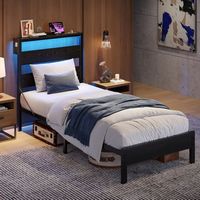 Bestier Twin Platform Bed Frame with Storage Headboard, LED Lights, and USB Charging Station - Black