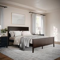 Martha Stewart - Corbin Wooden Queen Size Platform Bed with Headboard and Footboard in Dark Brown...