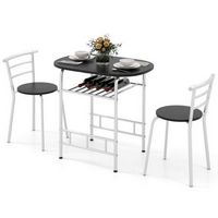 Costway 3 Piece Dining Set Table 2 Chairs Bistro Pub Home Kitchen Breakfast Furniture Black with ...